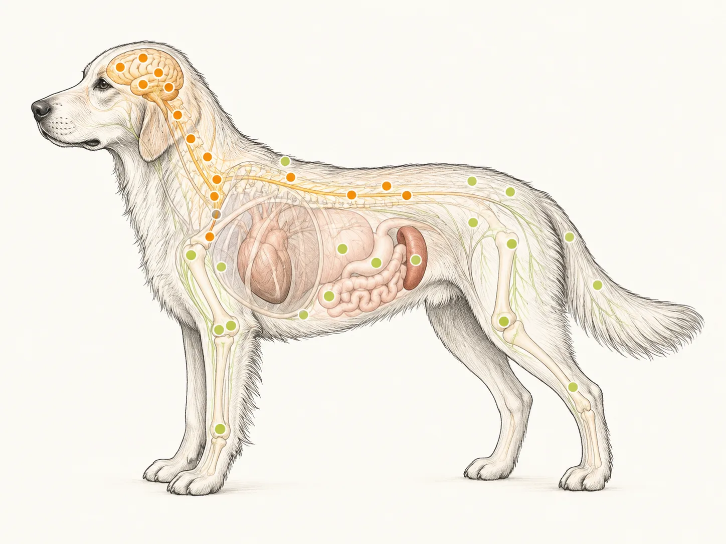 Illustration of possible CB1 and CB2 locations in a dog's body